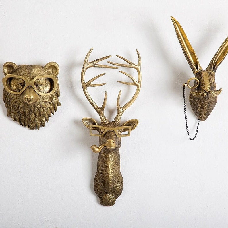Bronze Animal Head, Bronze Animal Figurines, Bronze Deer Head, Wall Figurines, Home Wall Ornaments image 1