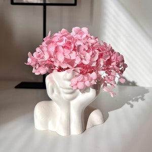 Romantic Gypsum Vase with Stabilized Hydrangea, Flower Lady, Face Vase, Body Vase, Modern Vase, Face Planter, Home Decor, Art Sculpture