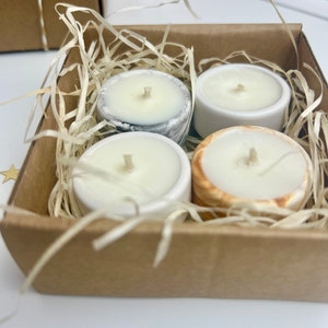 Set of 4 Mini Aroma Soy Candles in plaster jars, Scented Mini Candles, EcoFriendly, 2 burning hour, Fragrance tester 10 ml, Concrete Candles