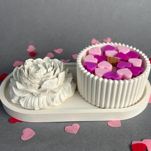 Gepersonaliseerde kaars cadeauset voor moeder - Pink Hearts Soja-geurkaars in pot, snuisterijdoosje, kaarthouder bloempot lentepioen in bloei