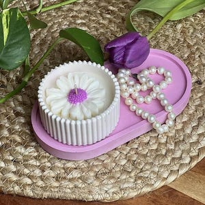Set di candele Daisy in barattolo di gesso con vassoio, candela alla camomilla con messaggio nascosto, regalo per la festa della mamma, set di candele profumate floreali in cera di soia
