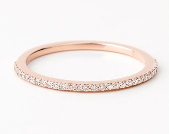 Diamond Half Eternity Ring in 14K Solid Gold | 14k Gold Diamond Stackable Ring | Diamond Wedding Band for Women (1/10 c.t t.w)