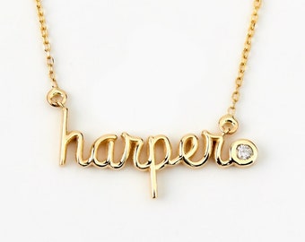 Diamond Name Necklace | 14K Solid Gold Bubble Necklaces for Women | Custom Name Diamond Necklace