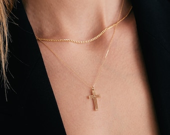 Collier croix texturé en or massif 14 carats pour femme | Collier pendentif croix | Collier Foi | Collier croix en or véritable | Cadeaux de baptême