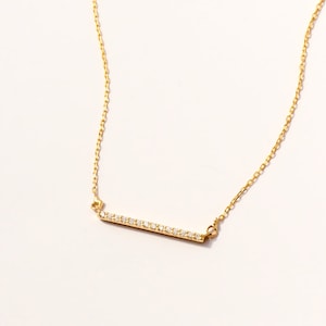 Diamond Pave Bar Necklace for Women | 14K Solid Gold Diamond Bar Necklace | 14k Diamond Necklace | Bridal Necklace | Anniversary Gift