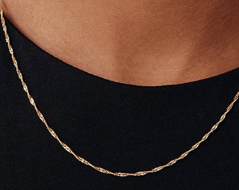 14K Solid Gold Twist Chain Necklace for Women | Singapore Chain Necklace | Twisted Chain Necklace | 14K Real Gold Jewelry | Gift for Her