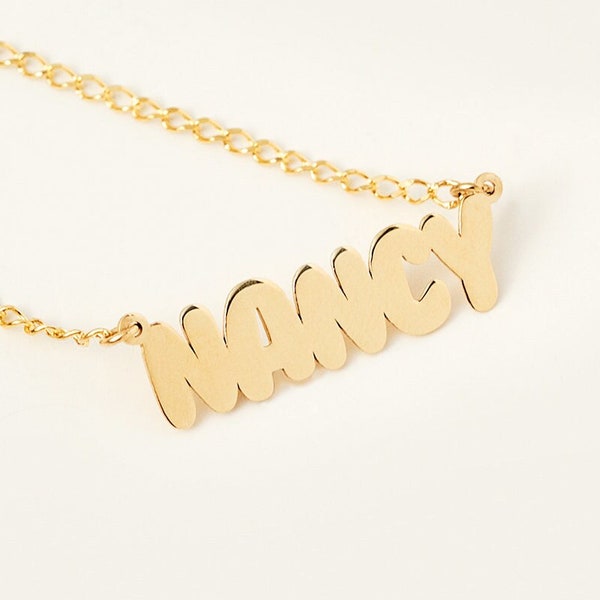 14K Solid Gold Custom Bubble Name Necklace | Balloon Letter Name Necklace for Women | Gourmet Chain Choker Necklace | 14K Real Gold Jewelry