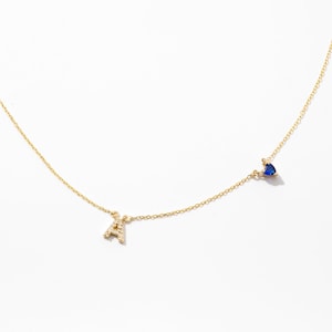 Colar com inicial de diamante / Colar com inicial de ouro maciço 14k / Pingente com pedra de nascimento / Colar com letra minúscula / Presente de aniversário