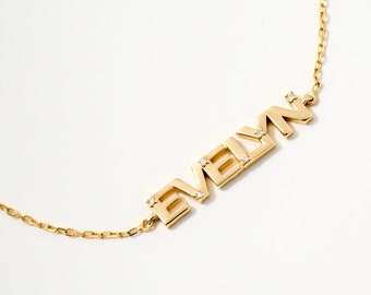 Bracelet avec nom diamants en or massif 14 carats | Bracelets diamants 14 carats pour femme | Bracelet avec nom de bloc | Bracelet prénom bulle | Cadeaux personnalisés