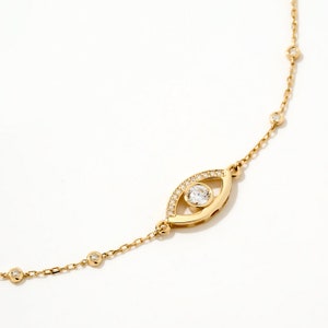 Bransoletka Evil Eye Station ze złota 14K | Bransoletka Evil Eye dla kobiet | Bransoletki Yard z cyrkonii ze złota 14k | Bransoletka na szczęście | Zawieszka Evil Eye