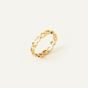 14K Solid Gold Heart Band Ring for Women | Heart Eternity Ring | Dainty Stacking Heart Ring | 14K Real Gold Jewelry | Gift for Her