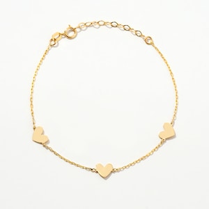 10k 14k Gold Three Hearts Bracelet