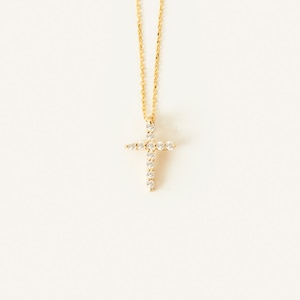 14K Solid Gold Diamond Cross Pendant Necklace | Dainty Christian Necklace for Women | 14K Real Gold Religious Jewelry | Christian Gifts
