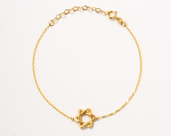 14K Solid Gold Star of David Bracelet: Elegant Jewish Jewelry