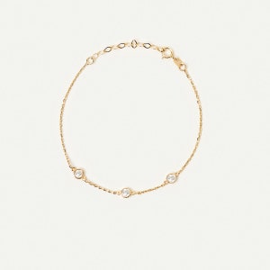 14K Solid Gold Personalized Birthstone Bracelet | Gemstone Station Bracelet | Minimalist Bezel Bracelet for Women | 14K Real Gold Jewelry