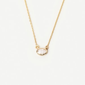 14K Solid Gold Personalized Birthstone Necklace for Women | Dainty Oval Gemstone Necklace | 14K Real Gold Personalized Jewelry | Custom Gift