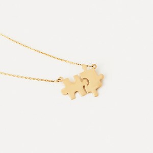 14K Solid Gold Puzzle Pair Necklace for Women Matching Puzzle Necklace Puzzle Piece Necklace 14K Real Gold Jewelry Gift for Her zdjęcie 3