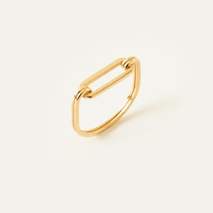 14K Solid Gold Paperclip Ring for Women Stackable Paperclip Link Rings Dainty Rectangle Link Ring 14K Real Gold Jewelry Gift for Her image 3