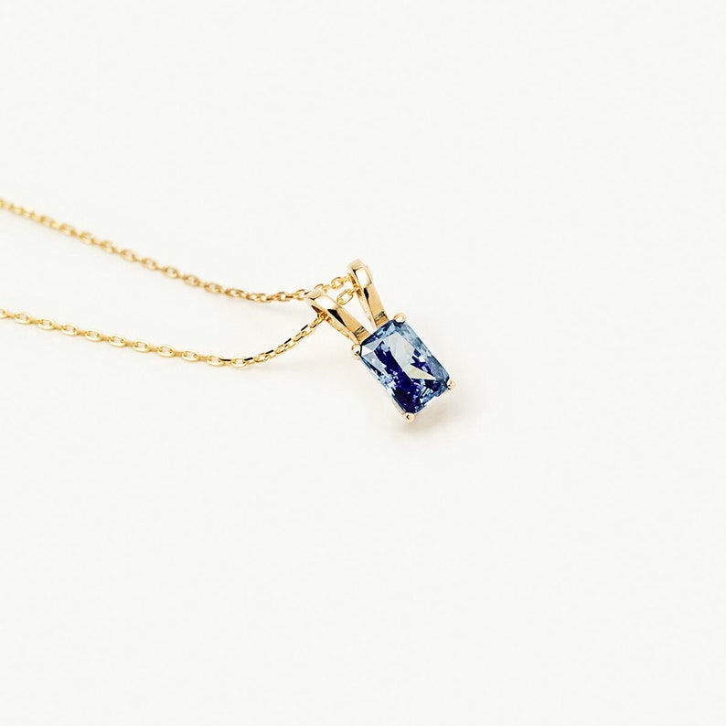 14K Solid Gold Baguette Birthstone Necklace for Women Dainty Gemstone Pendant Necklace 14K Real Gold Personalized Jewelry Custom Gift image 1