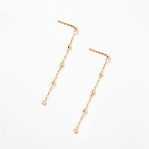 14K Solid Gold Diamonds by the Yard Earrings | Chain Earrings | 14k Gold Drop Dangle Earrings | Gift for Women