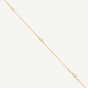 14K Solid Gold CZ Bezel Station Necklace Dainty Cubic Zirconia Necklace By the Yard Choker Necklace for Women 14K Real Gold Jewelry image 3