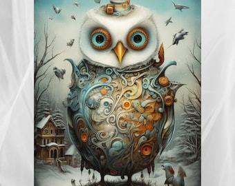 Steampunk Owl Clipart, 4 High Quality PNG, Digital Download, Card Making, Digital Paper Craft, Steampunk Fantasy Print, Antique Style Bird