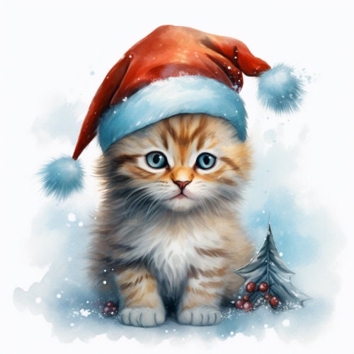 Kitten Santa Clipart: 12 PNG Christmas Cat Graphics (digital Download ...