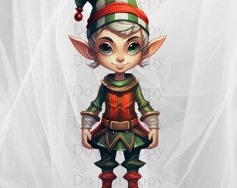Elf Clipart, 13 Elf PNG Set, Santa Elf, Christmas Elf, Retro Elf, Christmas Wall Art, North Pole, Santa's Little Helper, Santa's Workshop