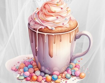 Pastel Hot Chocolate Clipart: Watercolor PNG Images (Digital Download)