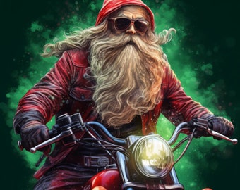 Clipart z motocyklistą i Mikołajem: Retro motocykl PNG (pobieranie cyfrowe)