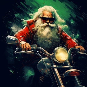 Biker Santa Clipart, 5 PNG de alta qualidade, download digital, criação de cartões, mídia mista, artesanato em papel digital, uso comercial, impressão de motocicleta