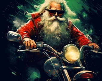 Clipart z motocyklistą i Mikołajem: Retro motocykl PNG (pobieranie cyfrowe)
