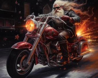 Clipart przedstawiający motocyklistę z Mikołajem: czerwono-czarny motocykl PNG (pobieranie cyfrowe)