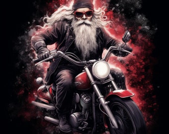 Clipart z motocyklistą i Mikołajem: Retro motocykl PNG (pobieranie cyfrowe)