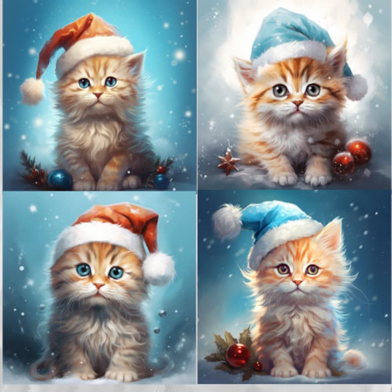 Kitten Santa Clipart: 12 PNG Christmas Cat Graphics (digital Download ...