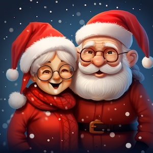 Santa and Mrs. Clause Clipart, 10 High Quality PNG, Digital Download, Card Making, Mixed Media, Digital Paper Craft, PNG Set, Winter, Snow