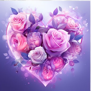 Clipart de corazón de flores, 3 flores PNG, rosa PNG, flores coloridas, flores en un jarrón, descarga de rosas, descarga de flores, conjunto de flores de primavera