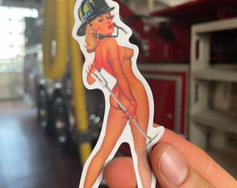 Halligan Pinup Firefighter Sticker