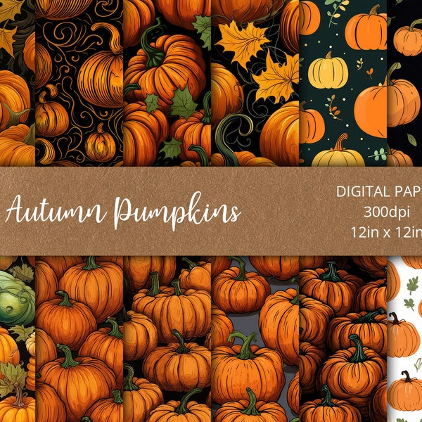 Autumn Pumpkin, Fall Printable Paper, Autumn Digital Paper, Digital Download, Seamless Pattern, 12x12 Paper