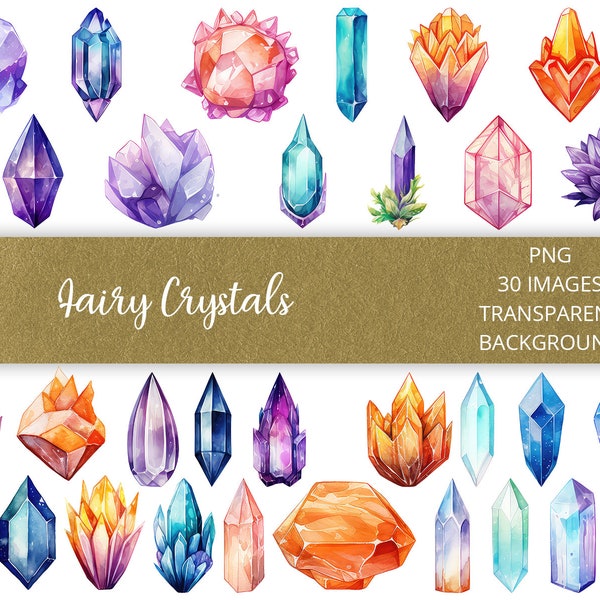 Watercolor Fairy Crystals Clipart pastel Watercolor fairy magic PNG format, Instant Download Commercial Use