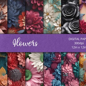 Floral Delights, 3D Flower Medley, Seamless Patterns, 12 Designs, 12x12in, Commercial Use, Sublimation