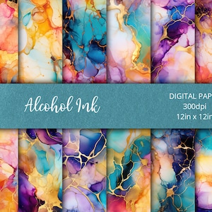 Alcohol Ink Textures, Scrapbook paper, 12 Designs 12x12in Commercial Use Digital Download