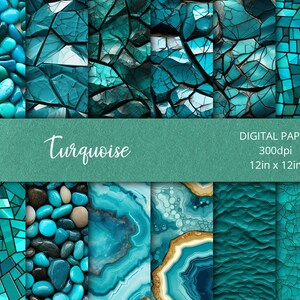Dive into Creativity, Digital Paper Set with Captivating Turquoise Design, PNG Format, Commercial Use