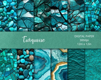 Dive into Creativity, Digital Paper Set with Captivating Turquoise Design, PNG Format, Commercial Use