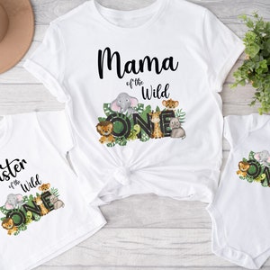 Camisetas personalizadas a juego para la familia Wild One, para niño, para safari, para la jungla y para el primer cumpleaños.