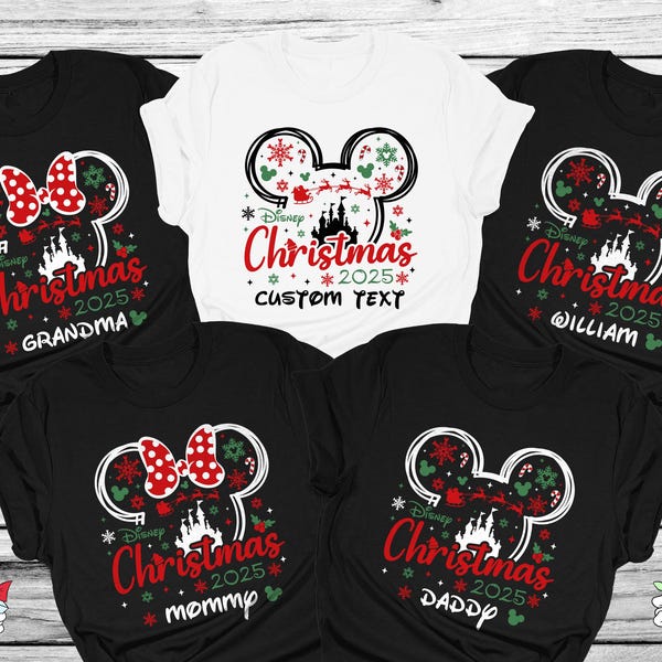 Camisetas personalizadas para el viaje familiar de Navidad de Disney 2026