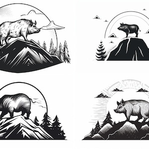 Boar Hog Pig Hunting Clip Art Bundle