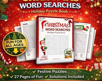 Word Search PDF | Holiday Printable Puzzles for Kids and Adults | 27 Festive Pages