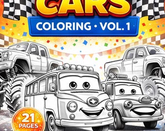 Autos Malvorlagen | Druckbares Auto Malbuch für Kinder | Digitaler Download