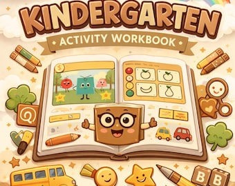 Pre-K English Activity Book | Preschool Worksheets | Printable Learning Fun | Shapes, Animals, Vehicles, Food